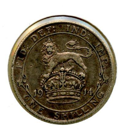 UK George V  Shilling Coin  Dated 1914