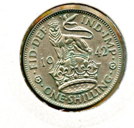 George VI Shilling Coin English Obverse Dated 1942
