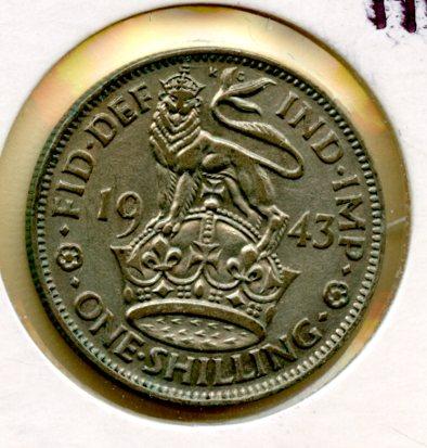 George VI  Shilling Coin  English  Obverse Dated 1943