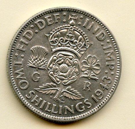 UK George VI Florin Coin Dated 1943