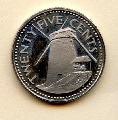 Barbados  Proof 25 Cents Coin Dated 1974