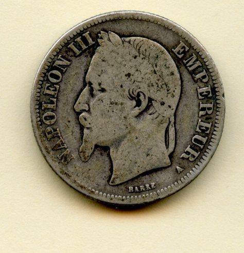 France 2 Francs Coin Dated 1866