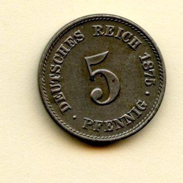 Germany 5 Pfennings Dated 1875a