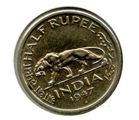 India-British Half Rupee Coin Dated 1947