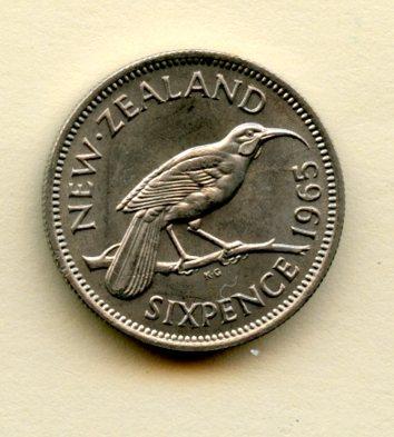 New Zealand  Sixpence  Coin Dated 1965