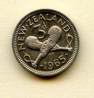 New Zealand Threepence  Coin Dated 1965
