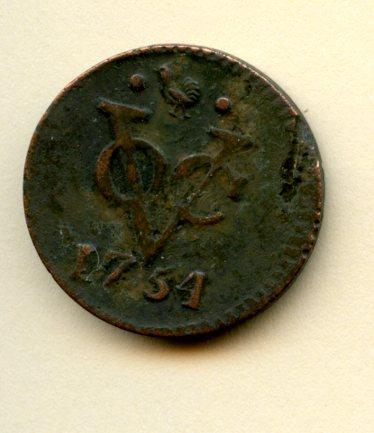 Dutch East Indies Half Duit Coin Dated 1754