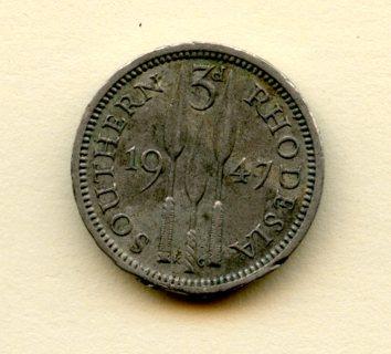 Southern Rhodesia  Three Pence  Coin Dated 1947