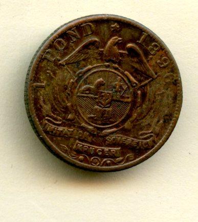 South Africa Brass 1 Pond Coin Dated 1896