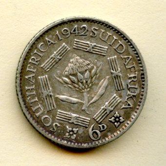 South Africa Sixpence Coin Dated 1942