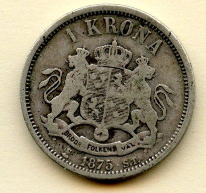 Sweden 1 Kronor Coin Dated 1875