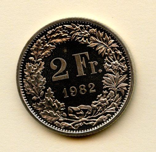 Switzerland Proof 2 Franc Coin Dated 1982
