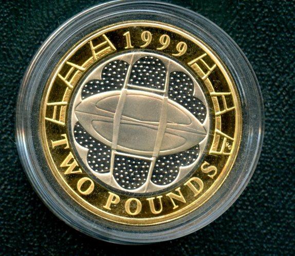UK 1999  Rugby World Cup  Commemorative Silver Proof £2 Two Pound Coin