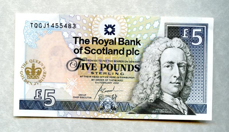 Royal Bank of Scotland £5 Five Pounds Notes Queen's Golden Jubilee Commemorative in Issue Folder Dated 6th February 2002
