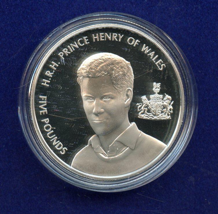 2005 Alderney Prince Henry Wales Twenty First Birthday Silver Proof £5 Five Pound Crown Coin