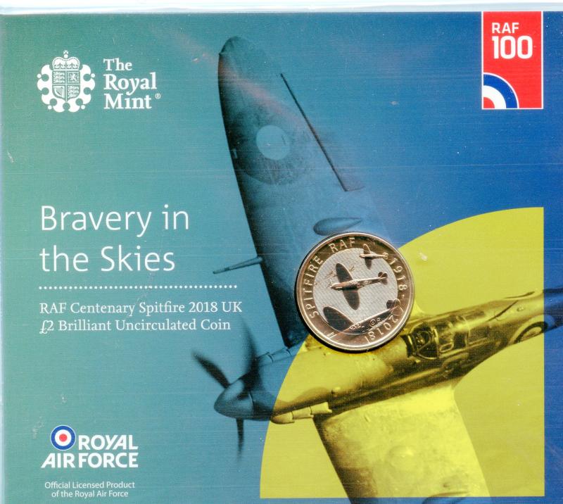 UK 2018 RAF Centenary Spitfire Brilliant Uncirculated £2 Pound Coin