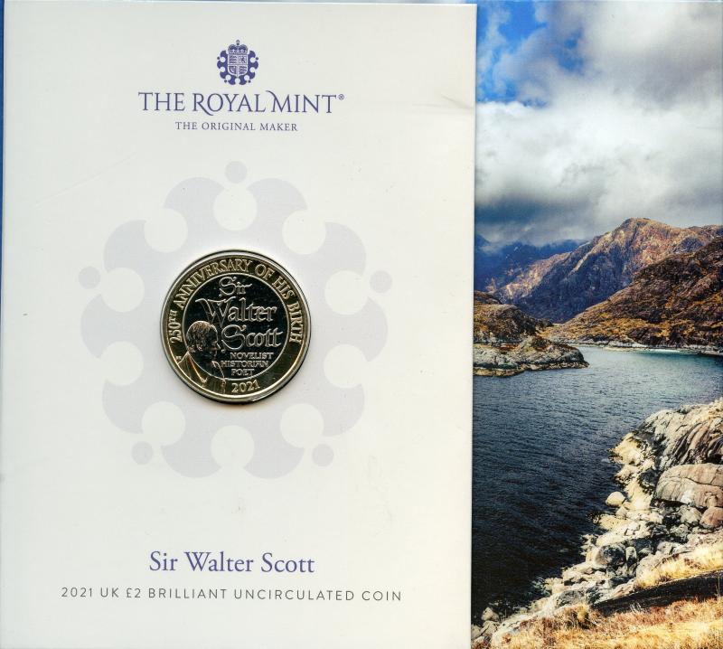 UK 2021 Walter Scott Brilliant Uncirculated  £2 Pound Coin