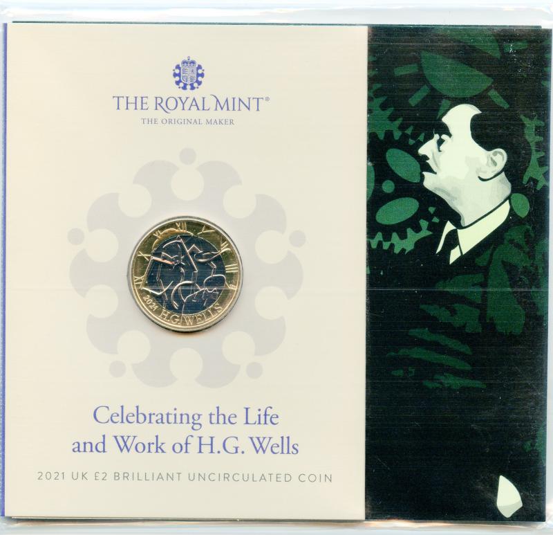 UK 2021 H G Wells Brilliant Uncirculated  £2 Pound Coin