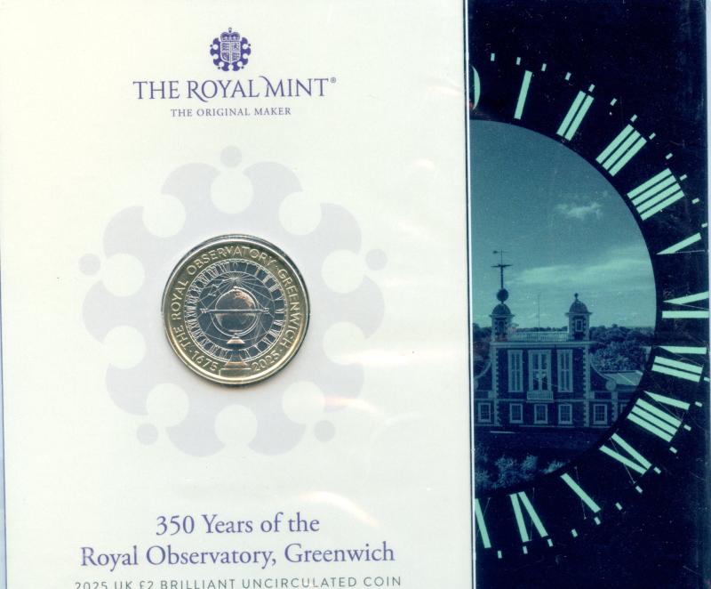 UK 2025 350 Years of the Royal Observatory Greenwich Brilliant Uncirculated £2 Pound Coin
