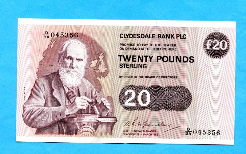 The Clydesdale Bank £20 Twenty Pounds Banknote Dated 29th March 1982