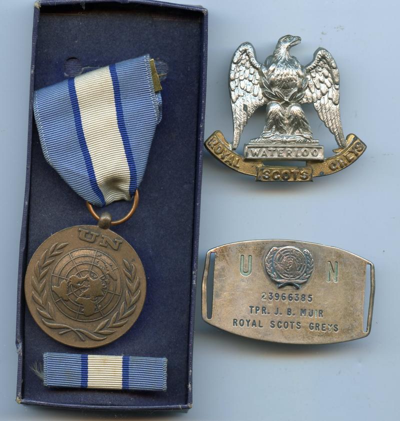 United Nations Cyprus Medal With Cap Badge & Scarce U.N.ID Disc To Trooper
