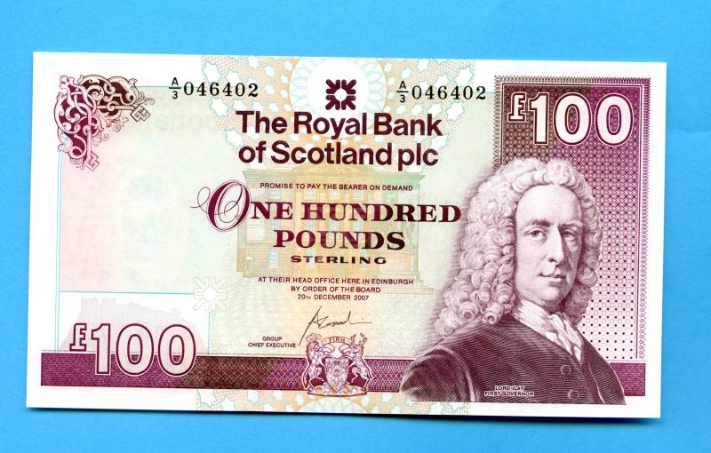 Royal Bank of Scotland £100 One Hundred Pounds Banknote Dated 20th December 2007