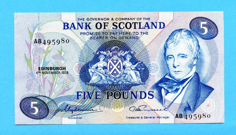 Bank of Scotland £5 Five Pounds Note Dated 4th November 1974