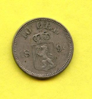 Norway 10 Ore Coin Dated 1892