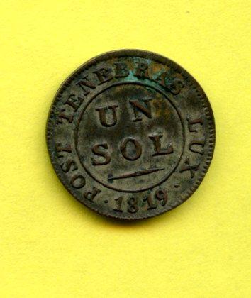 Switzerland Swiss Canton Geneva One Sol Coin Dated 1819
