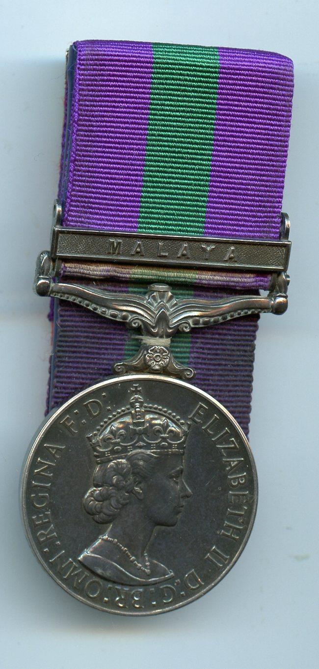General Service Medal 1918-62 :  1 Clasp; Malaya To Pte W Farmer, Royal Hampshire Regiment