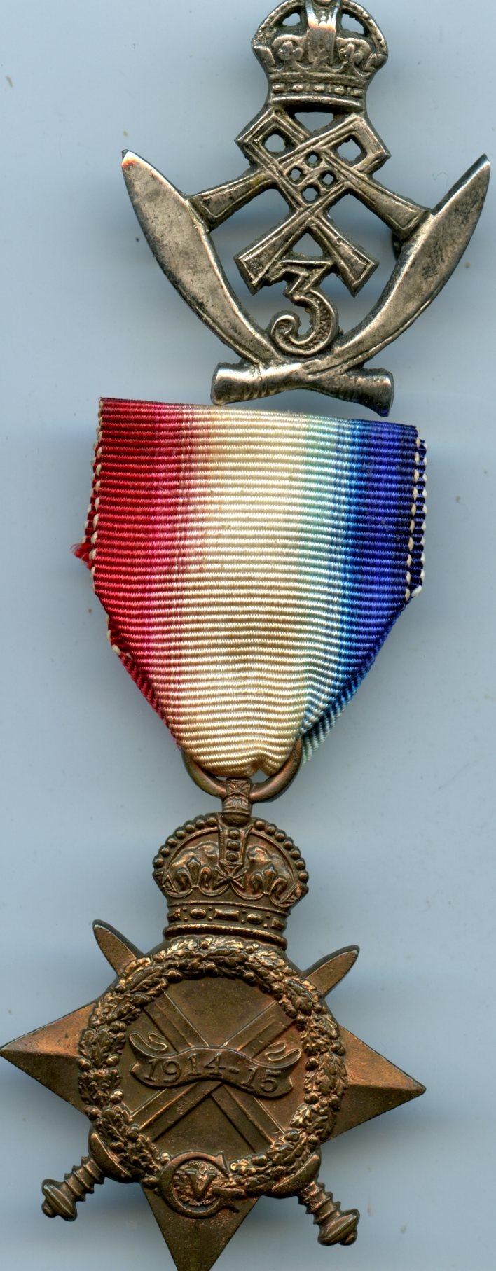 WW1 1914-15 Star with Cap Badge to Rifleman Guman Gurung 3rd Ghurka Rifles with Silver Cap Badge