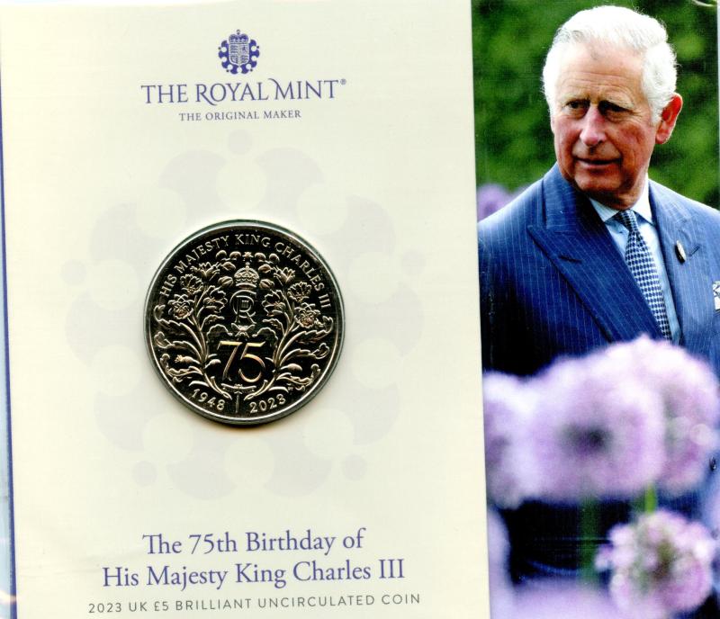 UK Royal Mint 2023 King Charles 75th Birthday Brilliant Uncirculated £5 Coin