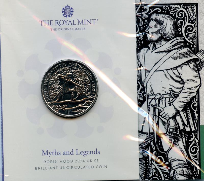 UK Royal Mint 2024 Myths and Legends Robin Hood Brilliant Uncirculated £5 Coin