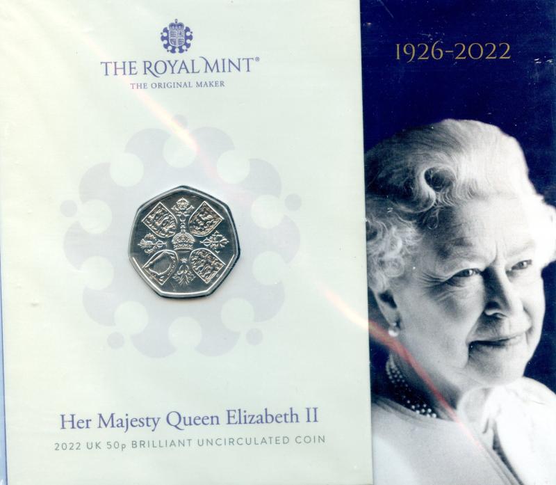 UK Royal Mint 2022 Queen Elizabeth II Brilliant Uncirculated 50 Pence Coin