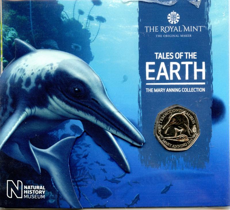 UK 2019 Tales of Earth Mary Anning Collection Temnodontosaurus Brilliant Uncirculated 50 Pence Coin