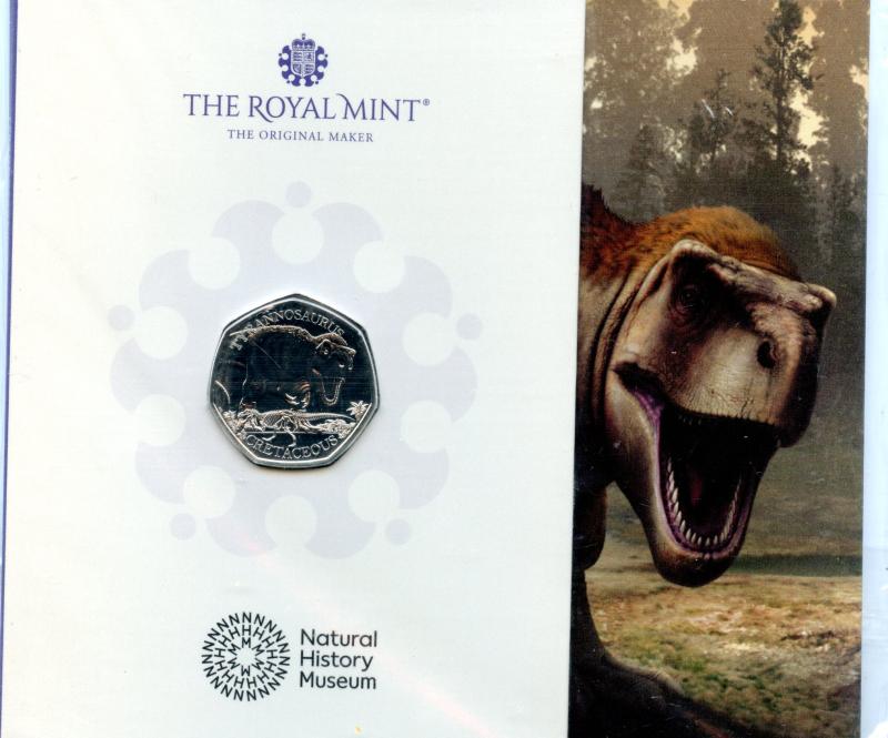 UK 2023 Natural History Museum Tyrannosaurus Coin Brilliant Uncirculated 50 Pence Coin