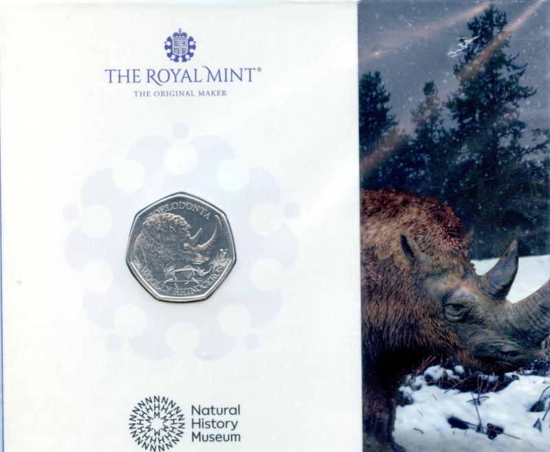 UK 2024 Natural History Museum Woolly Rhinoceros Brilliant Uncirculated 50 Pence Coin