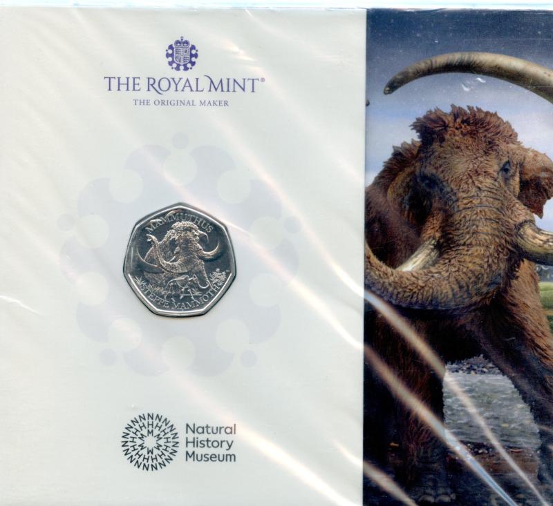 UK 2024 Natural History Museum Steppe Mammouth Brilliant Uncirculated 50 Pence Coin