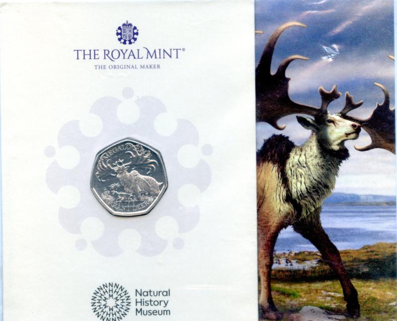 UK 2024 Natural History Museum Giant Deer Brilliant Uncirculated 50 Pence Coin