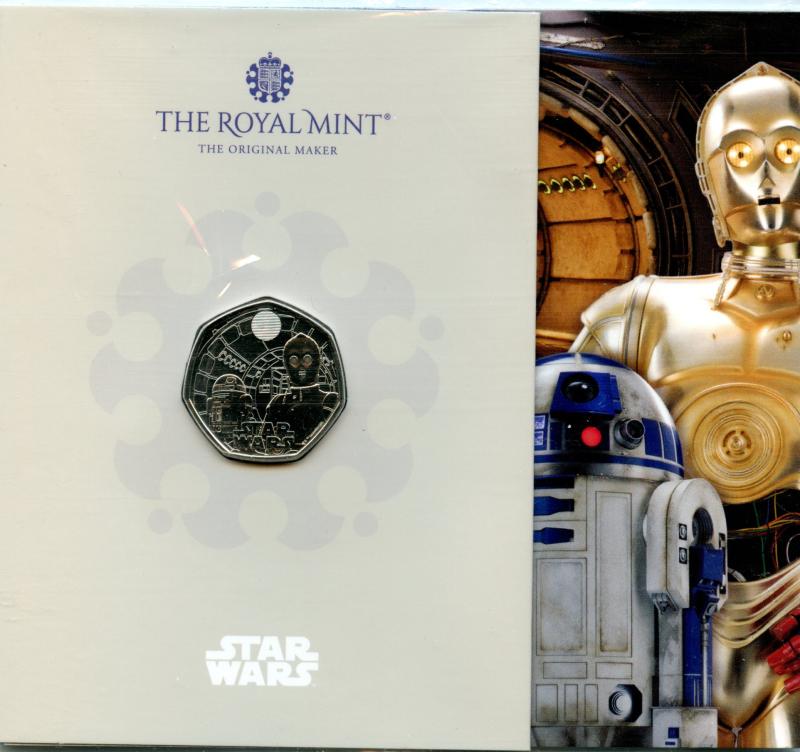 UK 2023 Star Wars R-2 D2 & C-3 PO Brilliant Uncirculated 50 Pence Coin