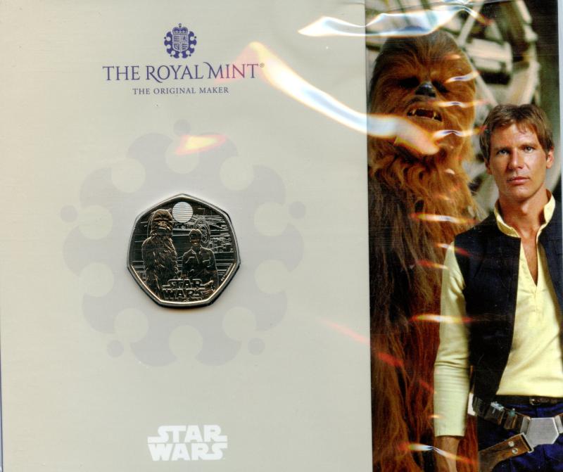 UK 2024 Star Wars Hans Solo & Chewbacca Brilliant Uncirculated 50 Pence Coin