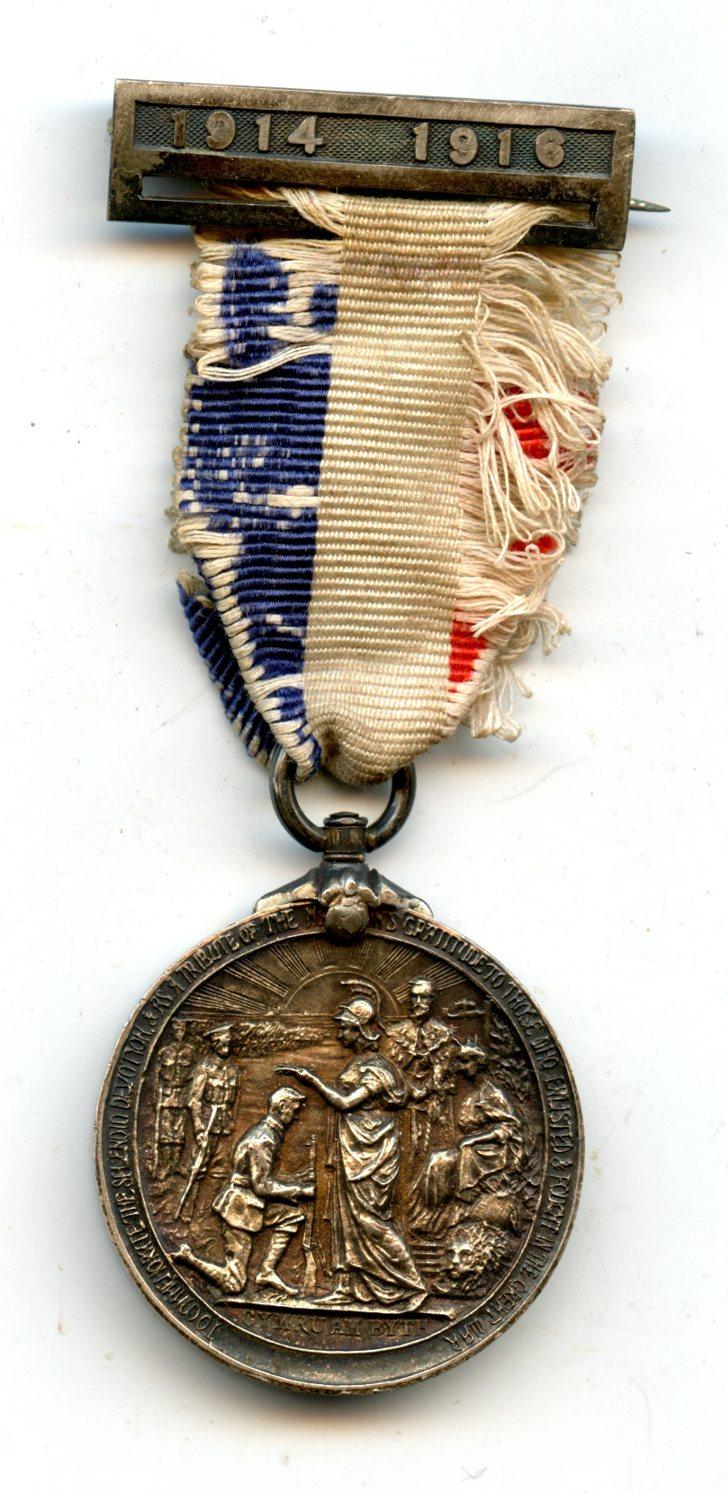 WW1 Silver Trallwn, Pontypridd Great War Tribute Medal, To L/Cpl Benjamin J Woodward, Royal Welsh Fusiliers
