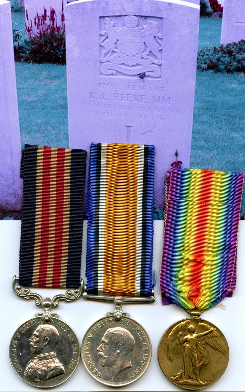 WW1 Military Medal Group To Sgt Reginald Ellwood Reeve, 2nd & 23rd Manchester Regiment, ( Killed in Action)