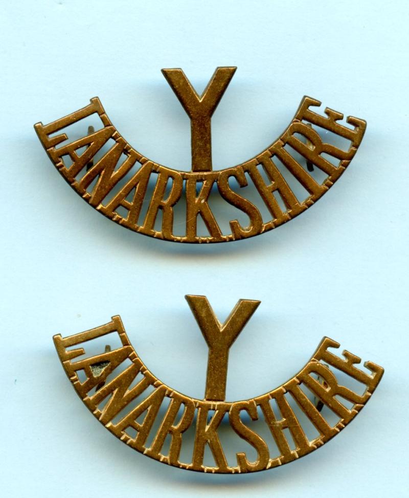 Pair of Brass Lanarkshire Yeomanry Shoulder Titles
