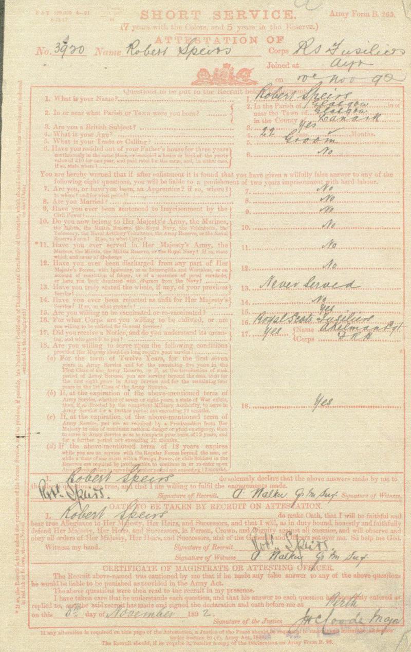 Queens South Africa Medal To Pte Robert Spiers, Royal Scots Fusiliers