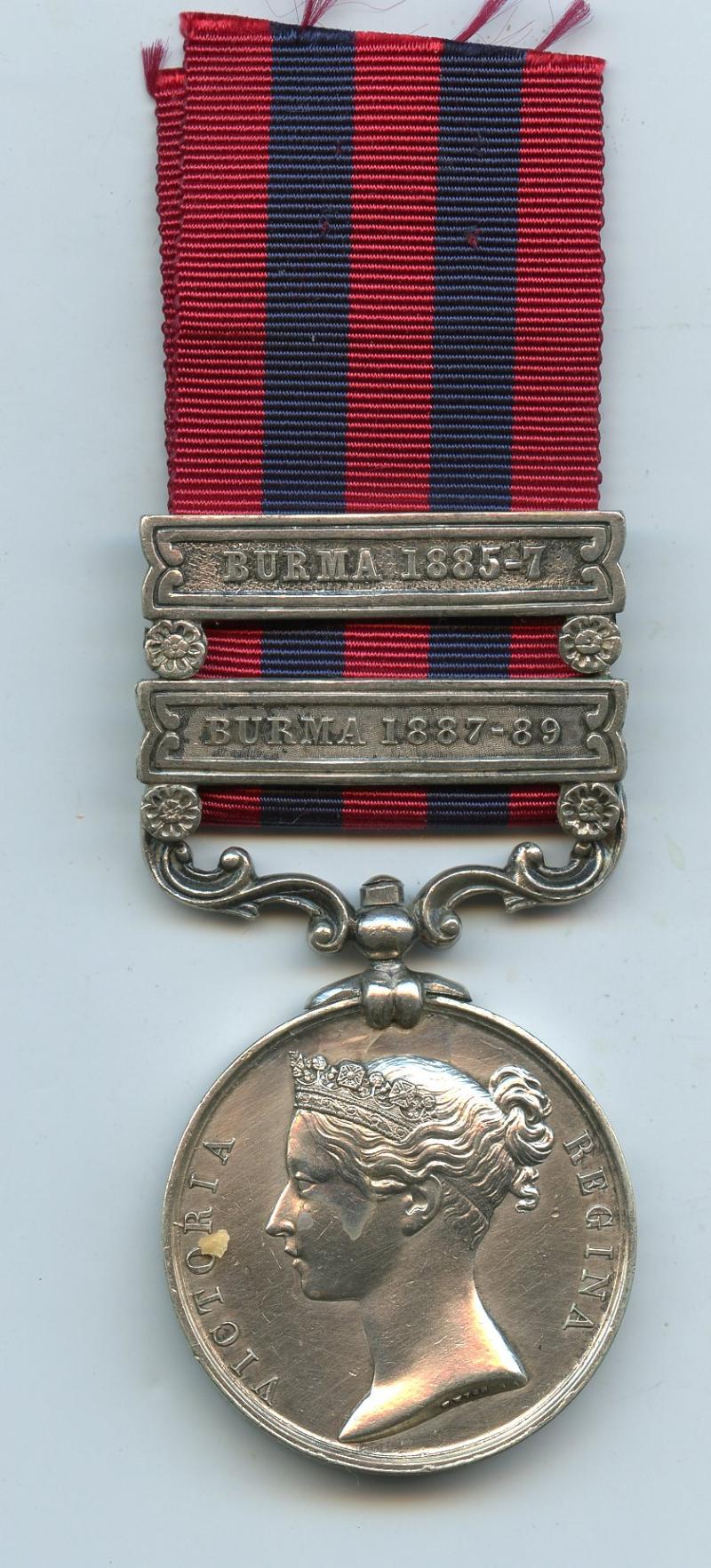 India General Service Medal 1854 2 Burma Clasps ; Pte William Curran, Royal Scots Fusiliers