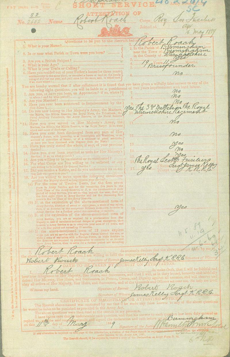 Queens South Africa Medal To Pte Robert Roach, Royal Scots Fusiliers