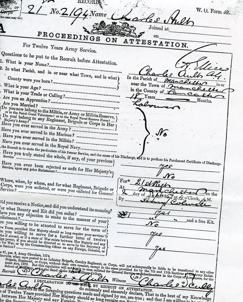 Army Long Service & Good Conduct Medal Victoria ; To Pte Charles Ault 1/21st Foot Royal Scots Fusiliers