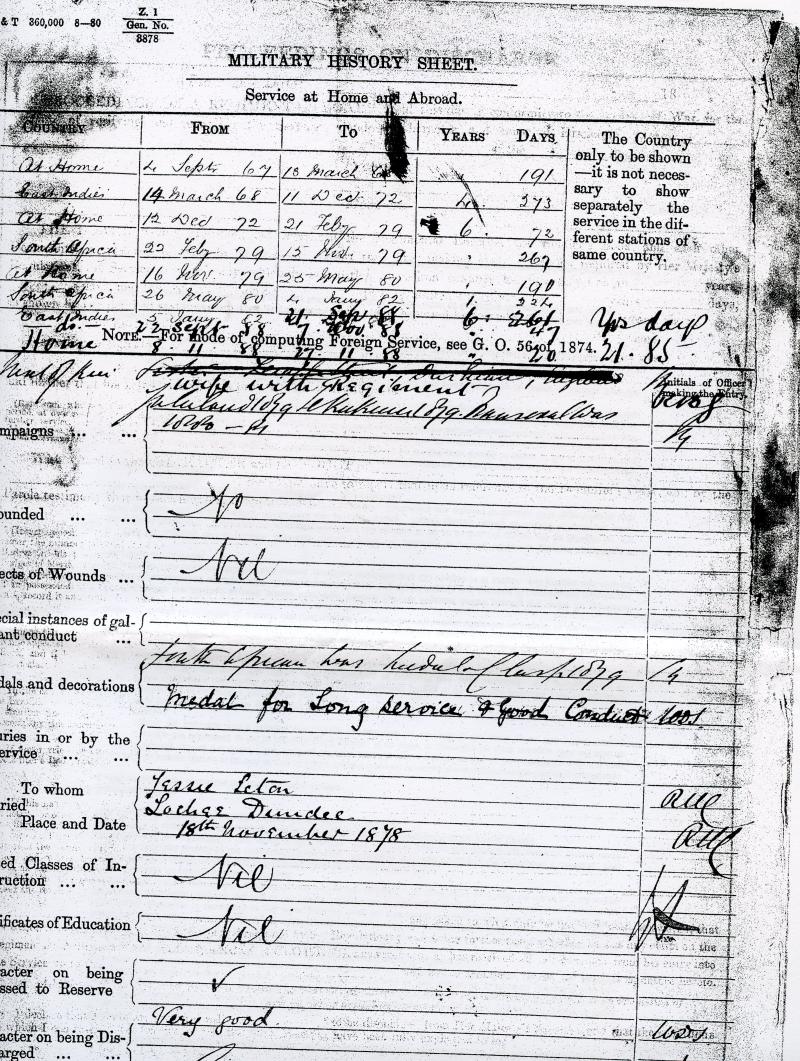 Army Long Service & Good Conduct Medal Victoria ; To Pte Charles Ault 1/21st Foot Royal Scots Fusiliers