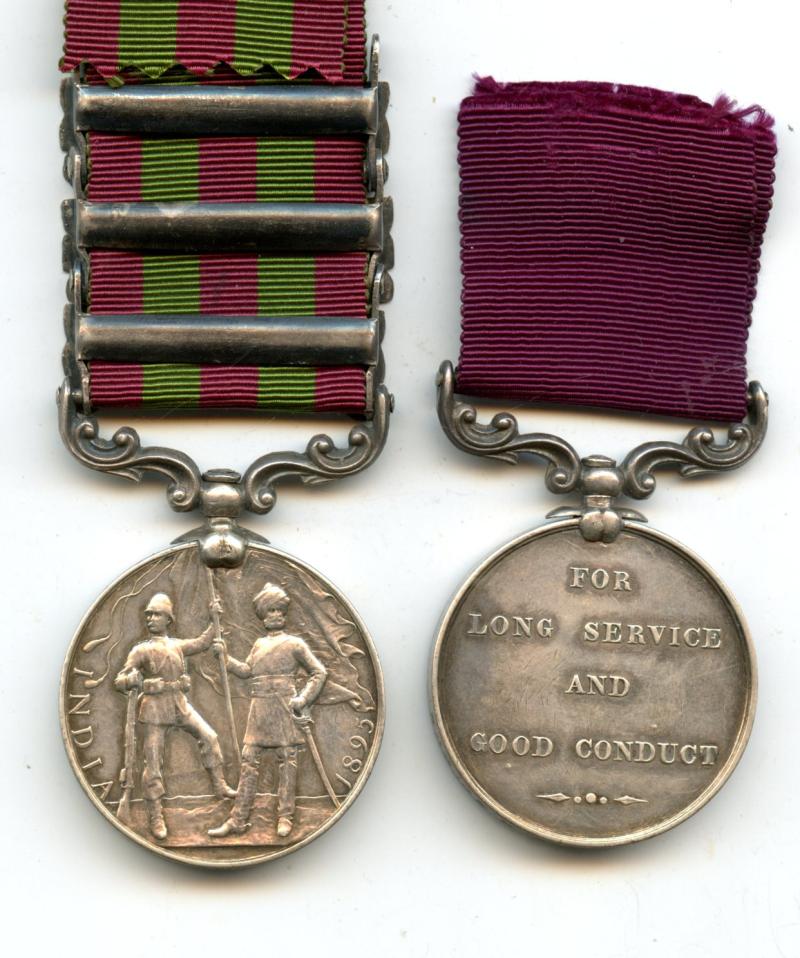 India General Service 1895-1902 & Long Service Medal Pair To Pte ( Bandsman) Richard William Norris, Royal Scots Fusiliers